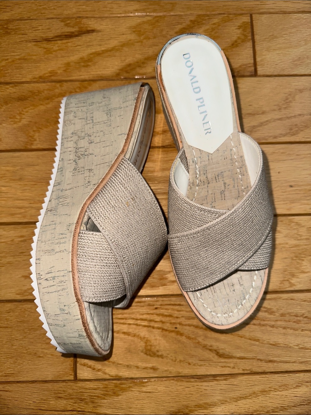 Donald J. Pliner Taupe Crisscross Platform Slide Sandals